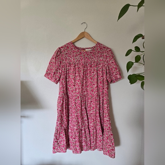 Hyacinth House Dresses & Skirts - Hyacinth House Womens M Pink Floral Cotton Dress Short Sleeves Lightweight Lined